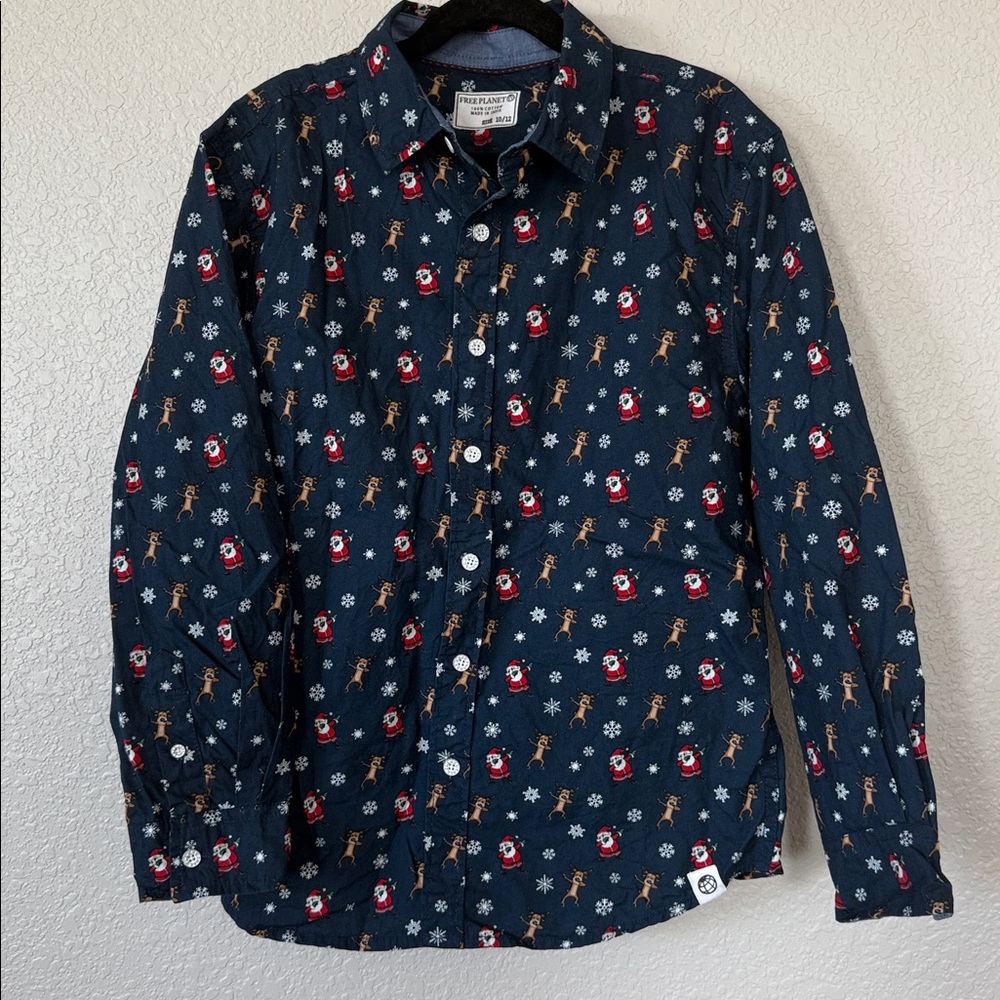 Free Planet Boys Christmas Dabbing Santa Reindeer Shirt 10/12 Navy